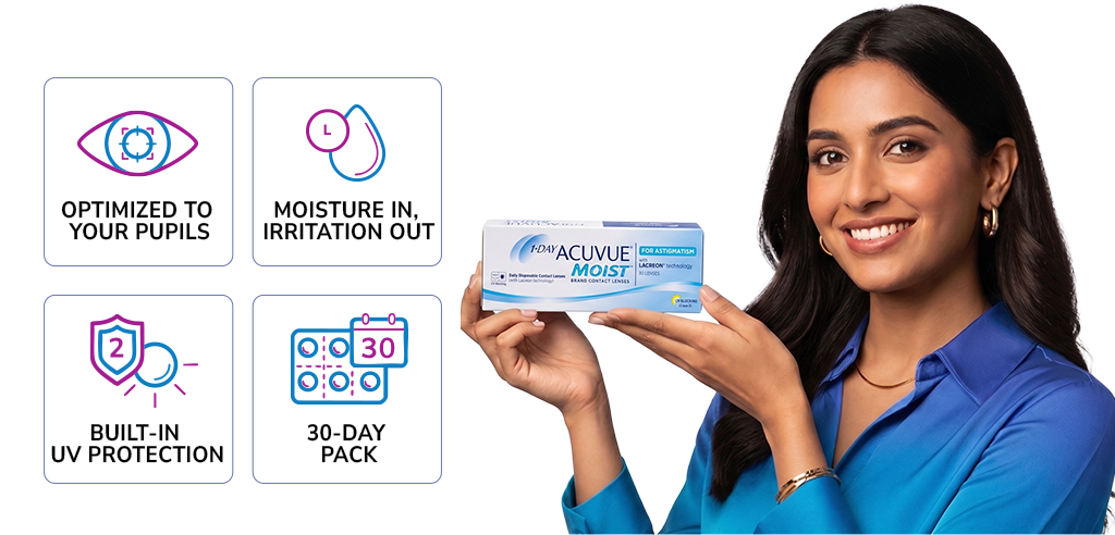 Johnson & Johnson Acuvue® Moist Daily Toric Clear Contact Lenses - 30 Lenses/Pack