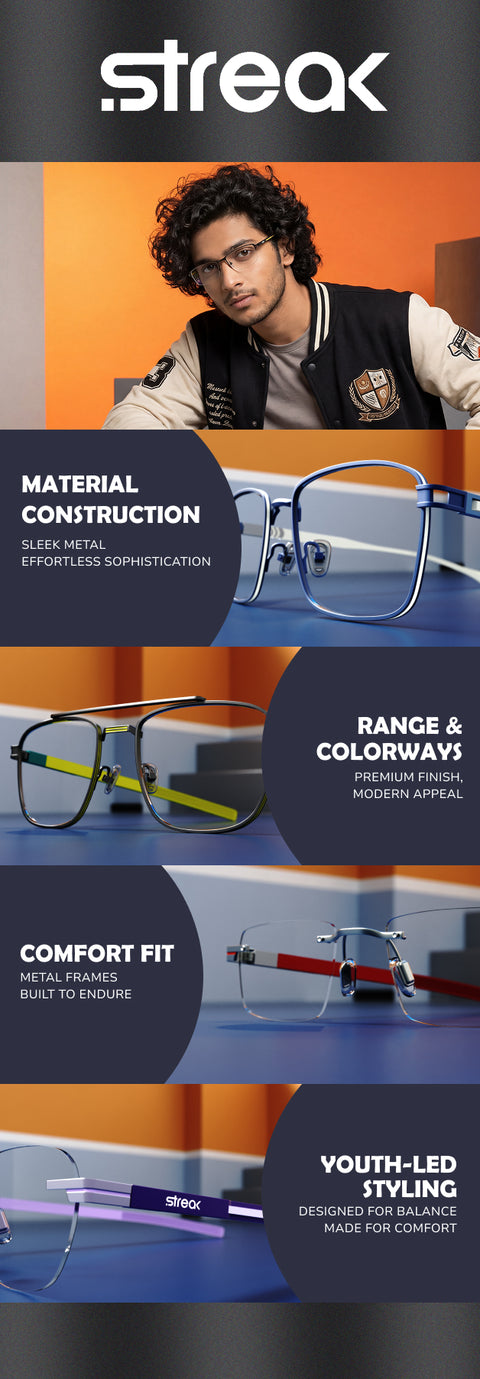 Streak Unisex Eyeglasses Full Frame Square Medium Metal SM STR1950 ...