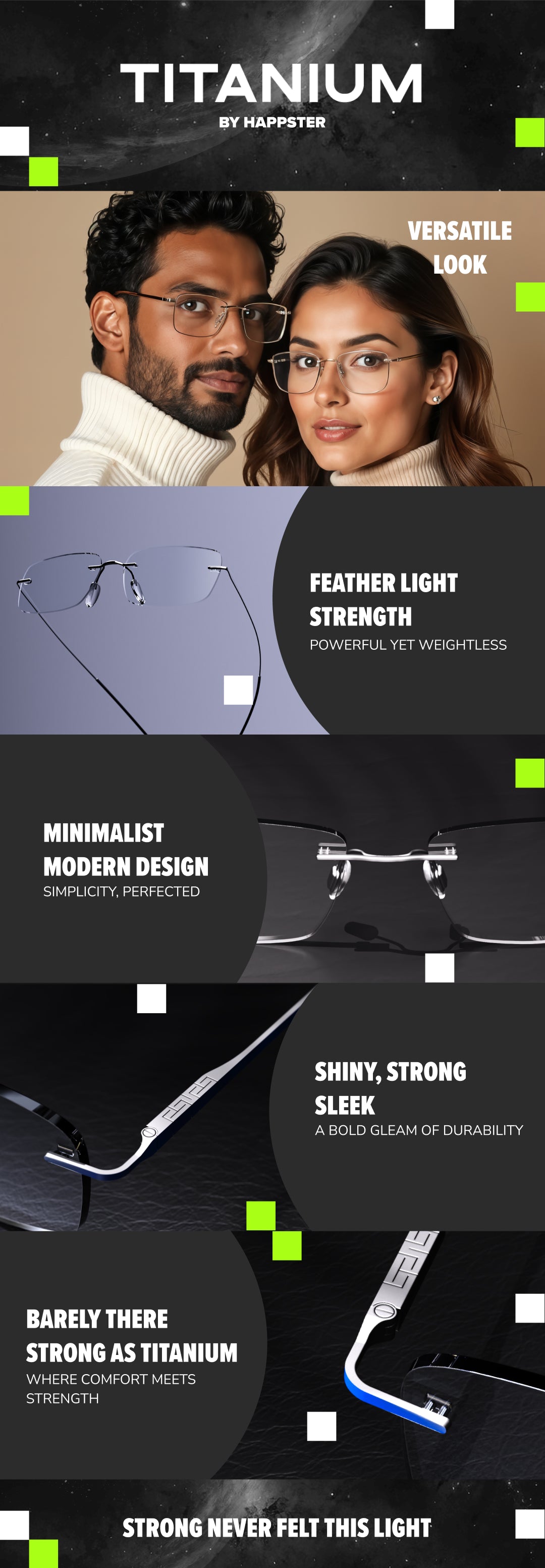 Happster Titanium Unisex Eyeglasses Full Frame Rectangle Medium Acetat ...